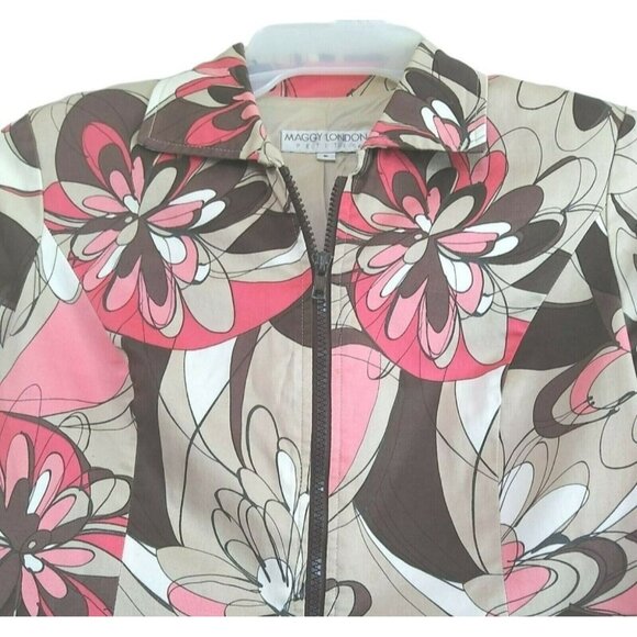 Maggy London Petite Size 6 Floral Print Zip Front Jacket 3/4 Sleeve - Picture 3 of 7